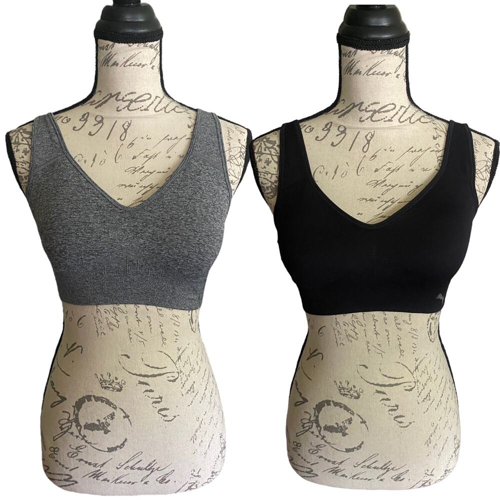 Puma 2 Seamless Sports Bras Gray Black Size Small NEW
